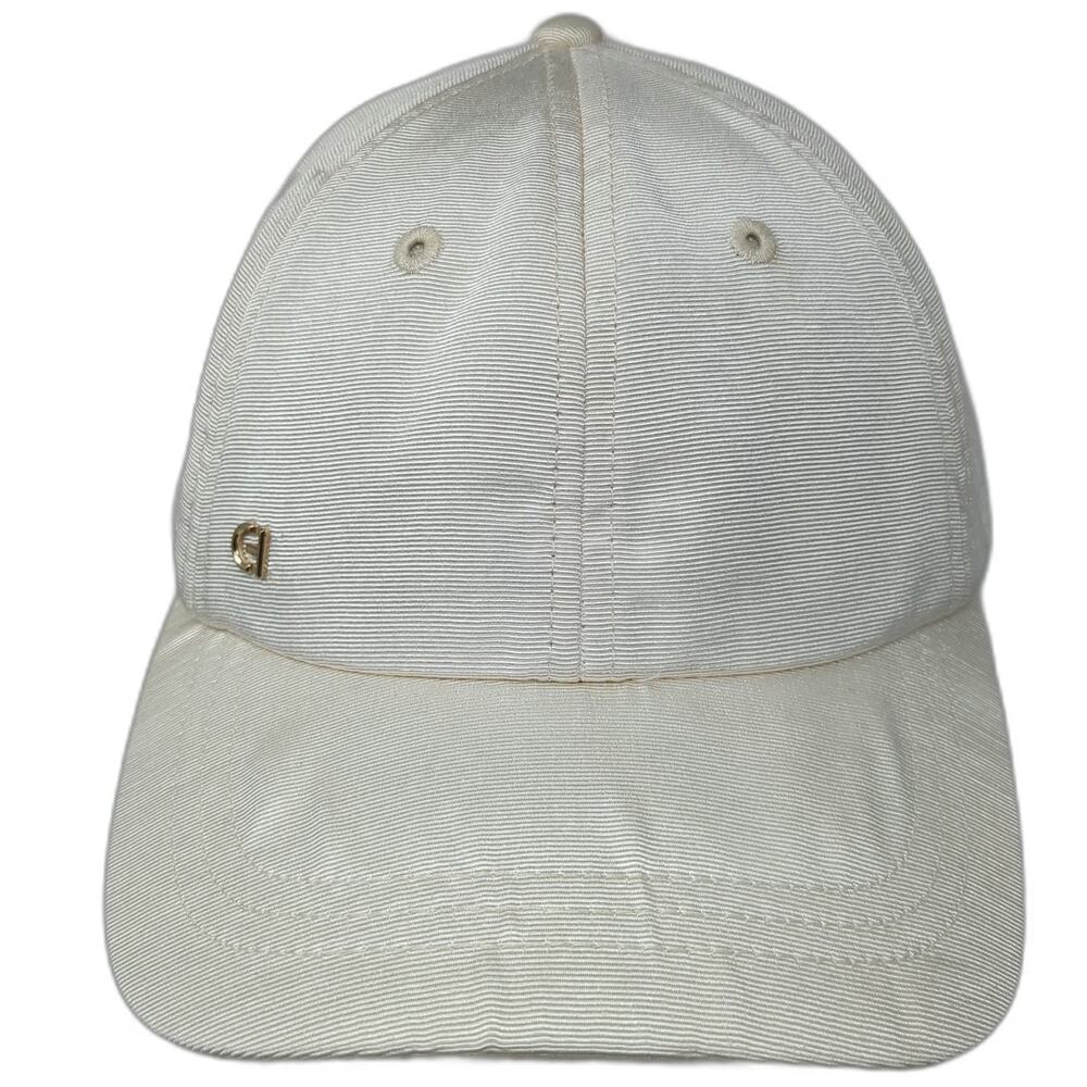 Cole Haan Baseball Cap Beige One Size Ribbed Gold Logo Striped Slideback Hat
